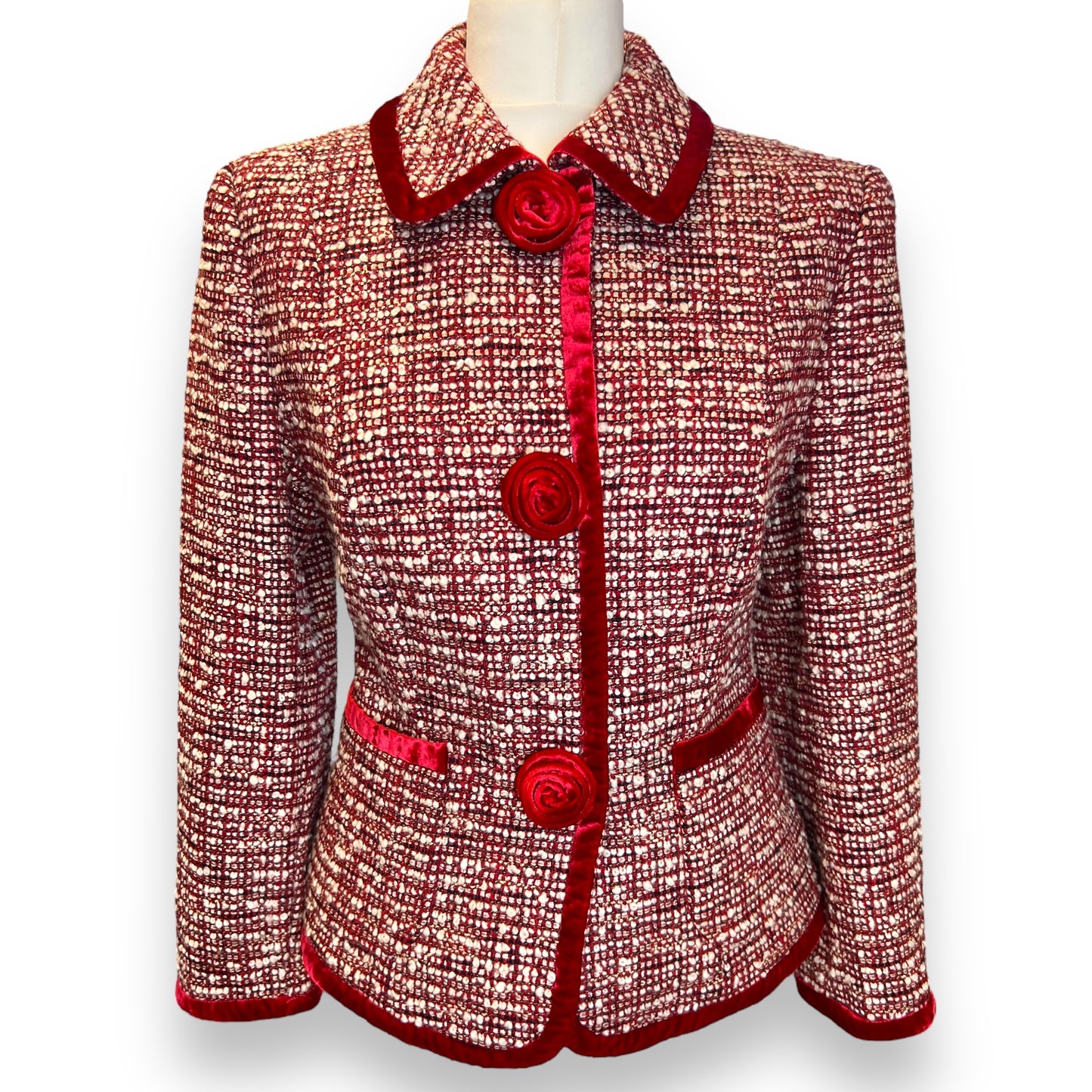 Escada Tweed and Red Velvet Jacket 2000s
