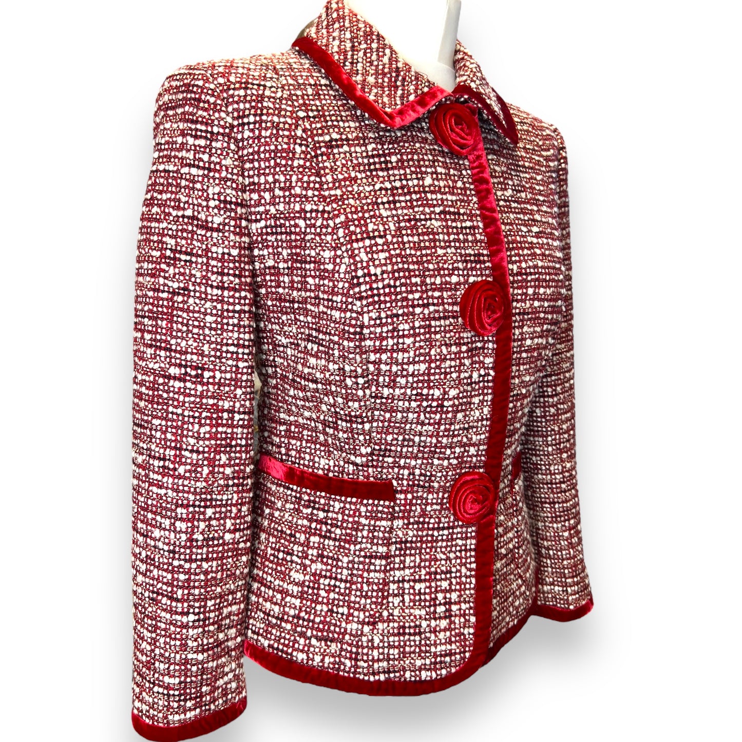 Escada Tweed and Red Velvet Jacket 2000s