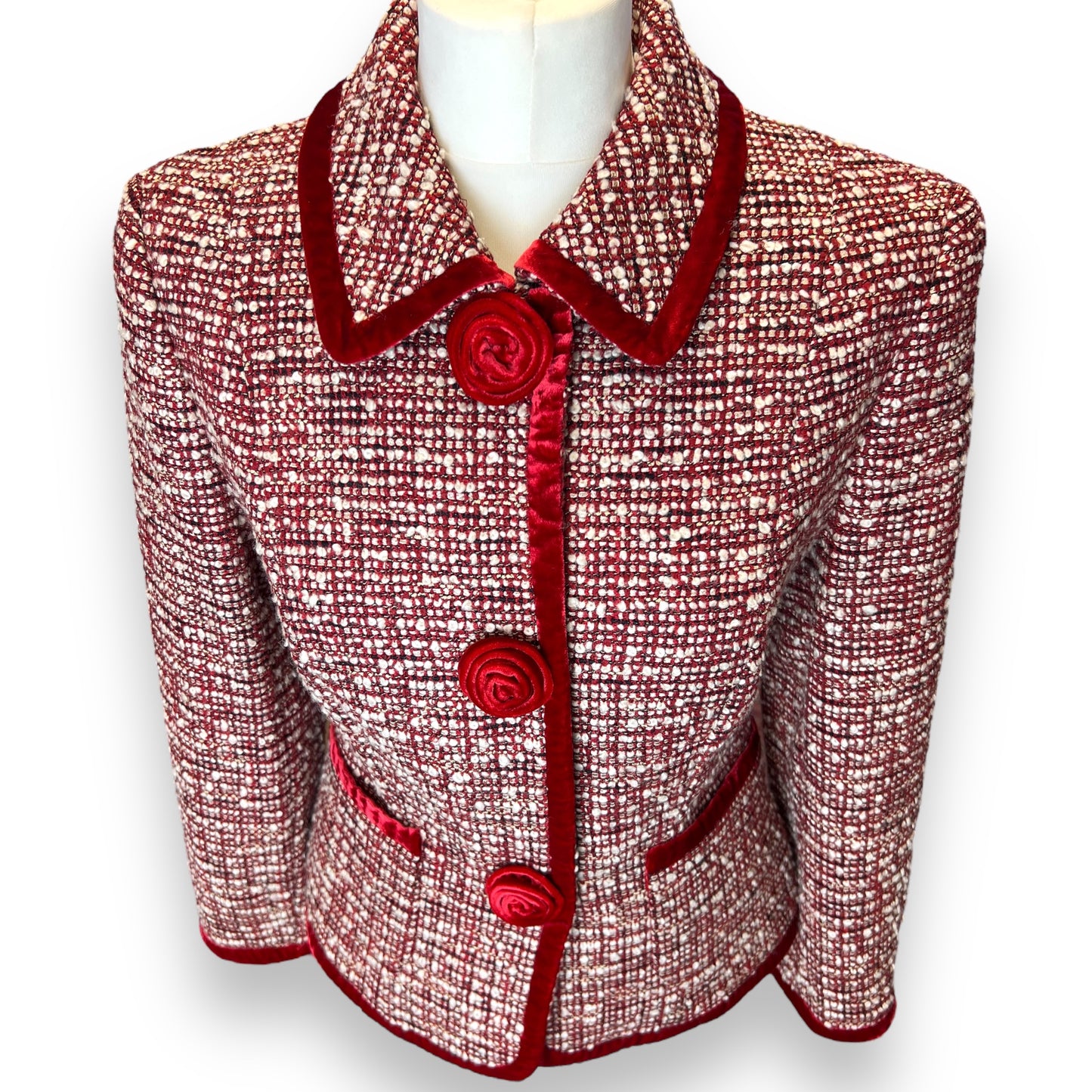 Escada Tweed and Red Velvet Jacket 2000s