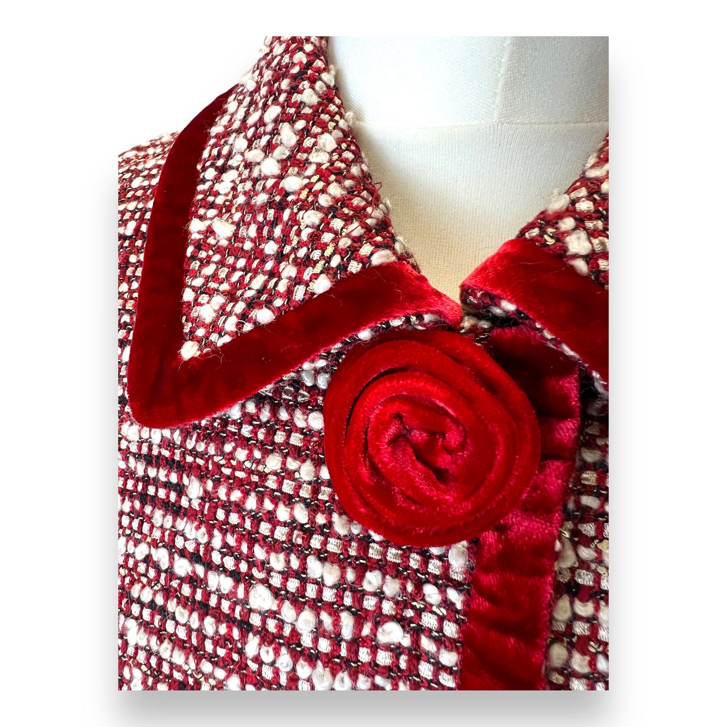 Escada Tweed and Red Velvet Jacket 2000s