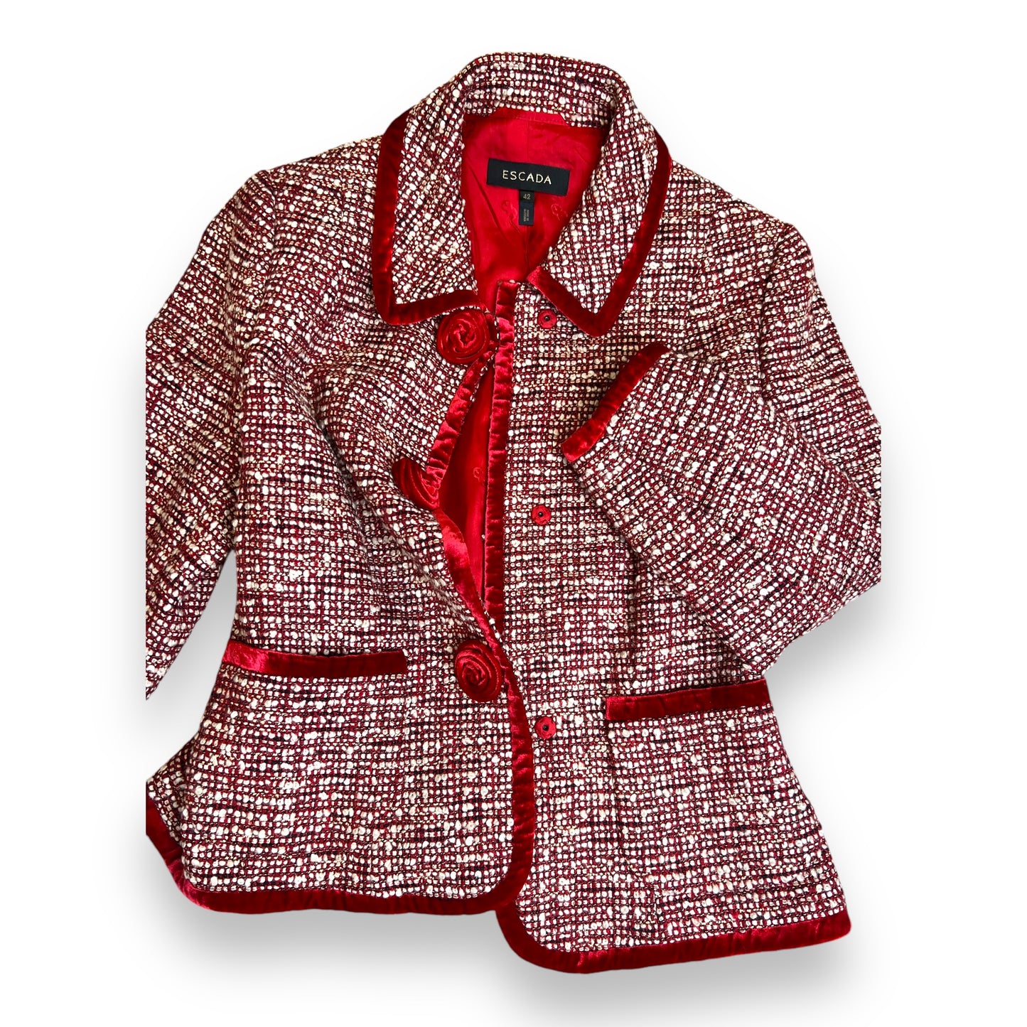 Escada Tweed and Red Velvet Jacket 2000s