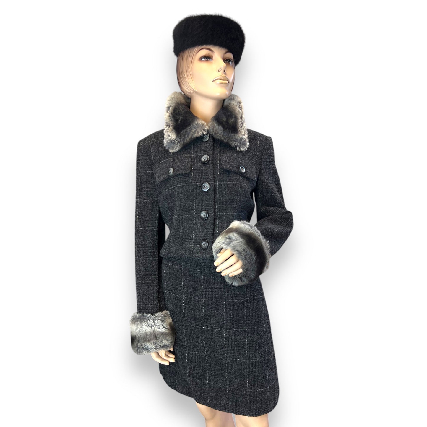 SportMax Fur Trimmed Wool Suit 1990s