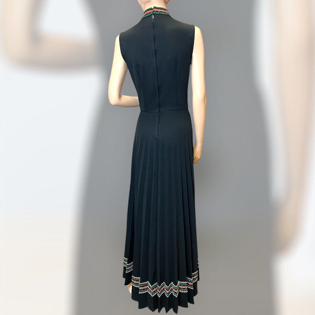 Pleated Maxi Dress with Embroidery 1970s