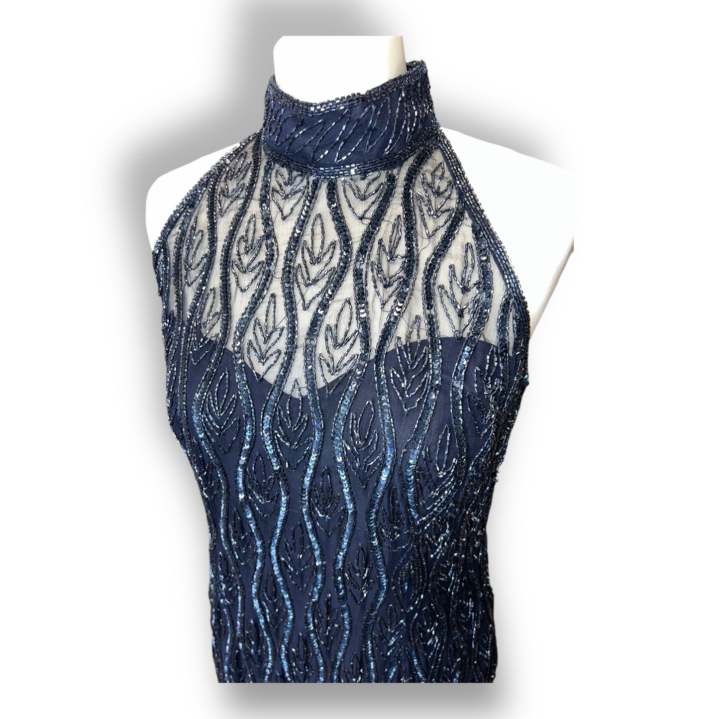 Frank Usher Midnight Beaded Gown 90s