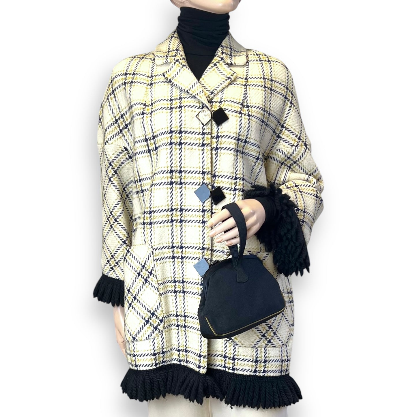 Checked Wool Coat with Fringe 1960s