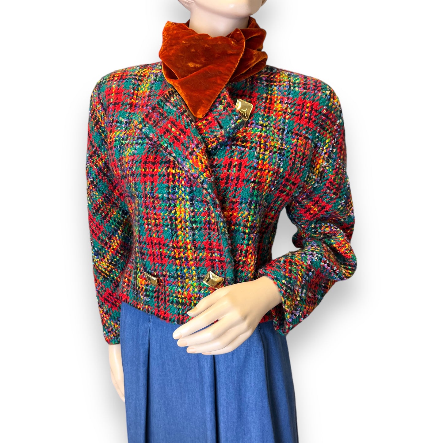 Jaeger Coloured Tweed Cropped Jacket 1980s