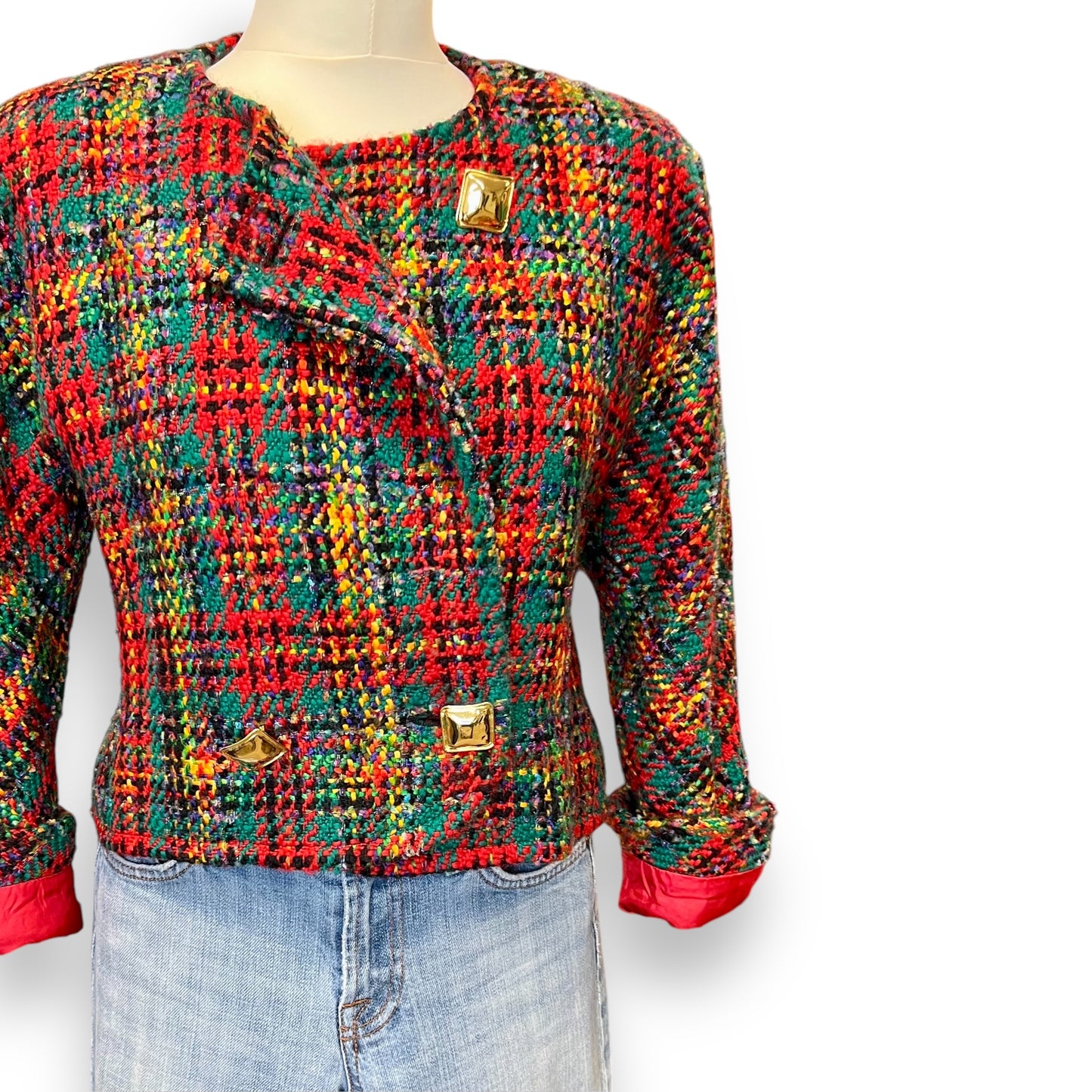 Jaeger Coloured Tweed Cropped Jacket 1980s