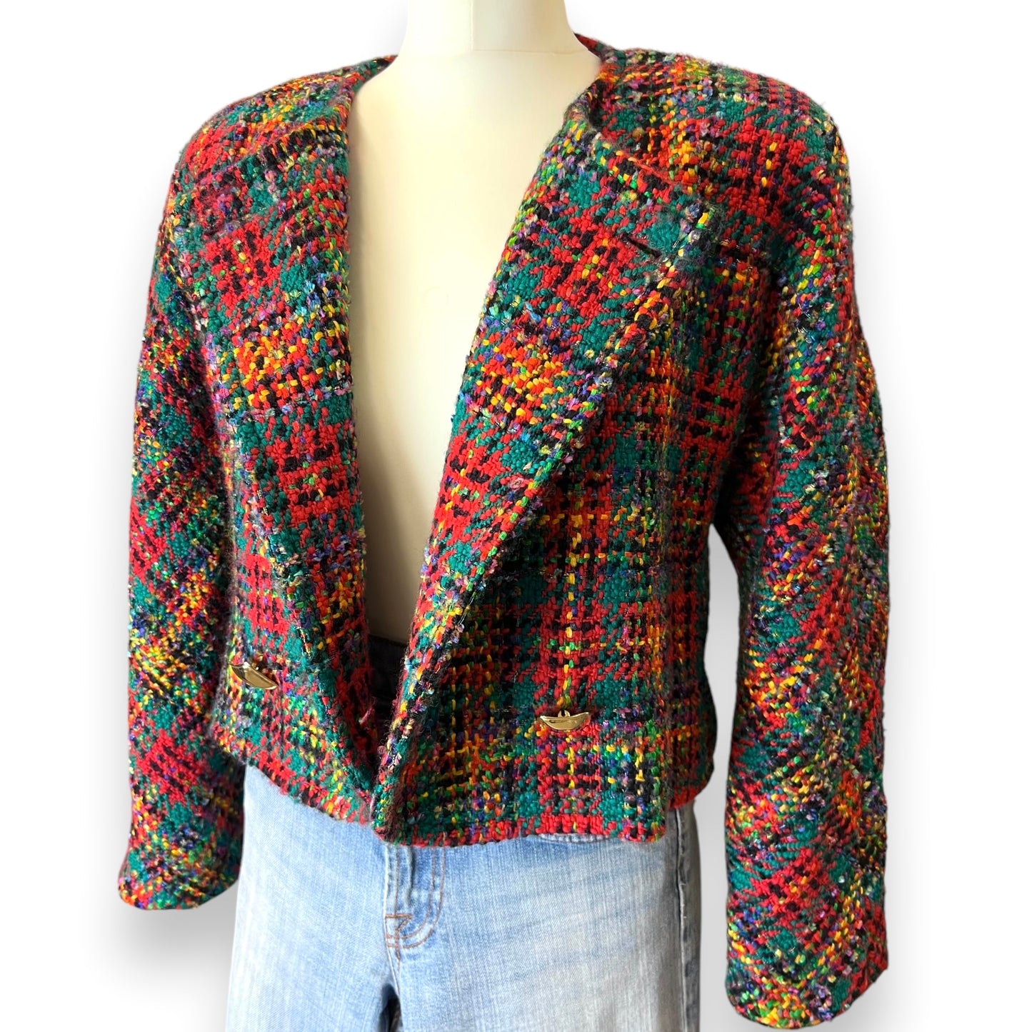 Jaeger Coloured Tweed Cropped Jacket 1980s