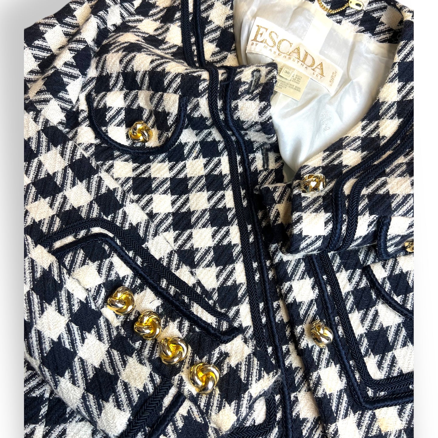 Escada Navy / Cream Houndstooth Jacket 1980s