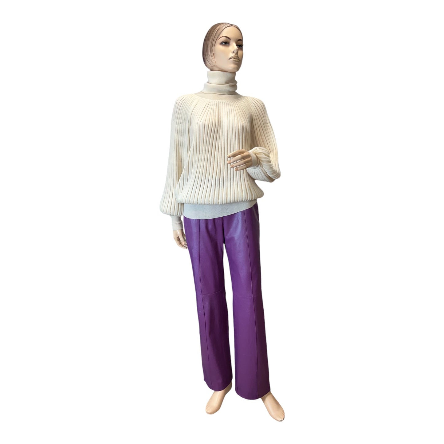 Versus Versace Mauve Leather Trousers 1990s front view