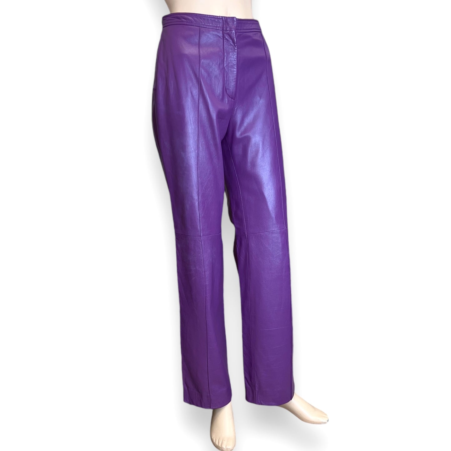 Versus Versace Mauve Leather Trousers 1990s front view