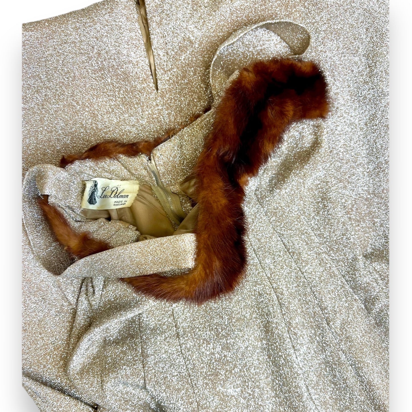 Lee Delman Glitter Gown With Fur Trim 1950s