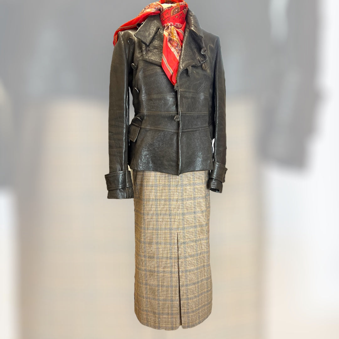 Hauber Checked Wool Skirt 90s