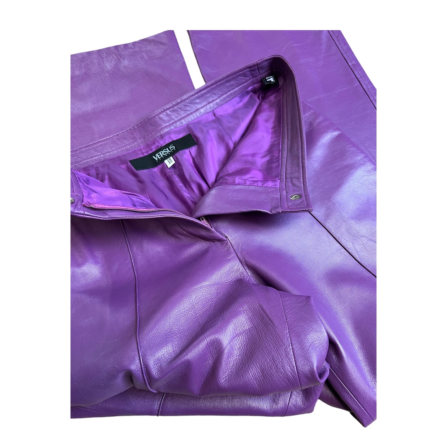 Versus Versace Mauve Leather Trousers 1990s detail