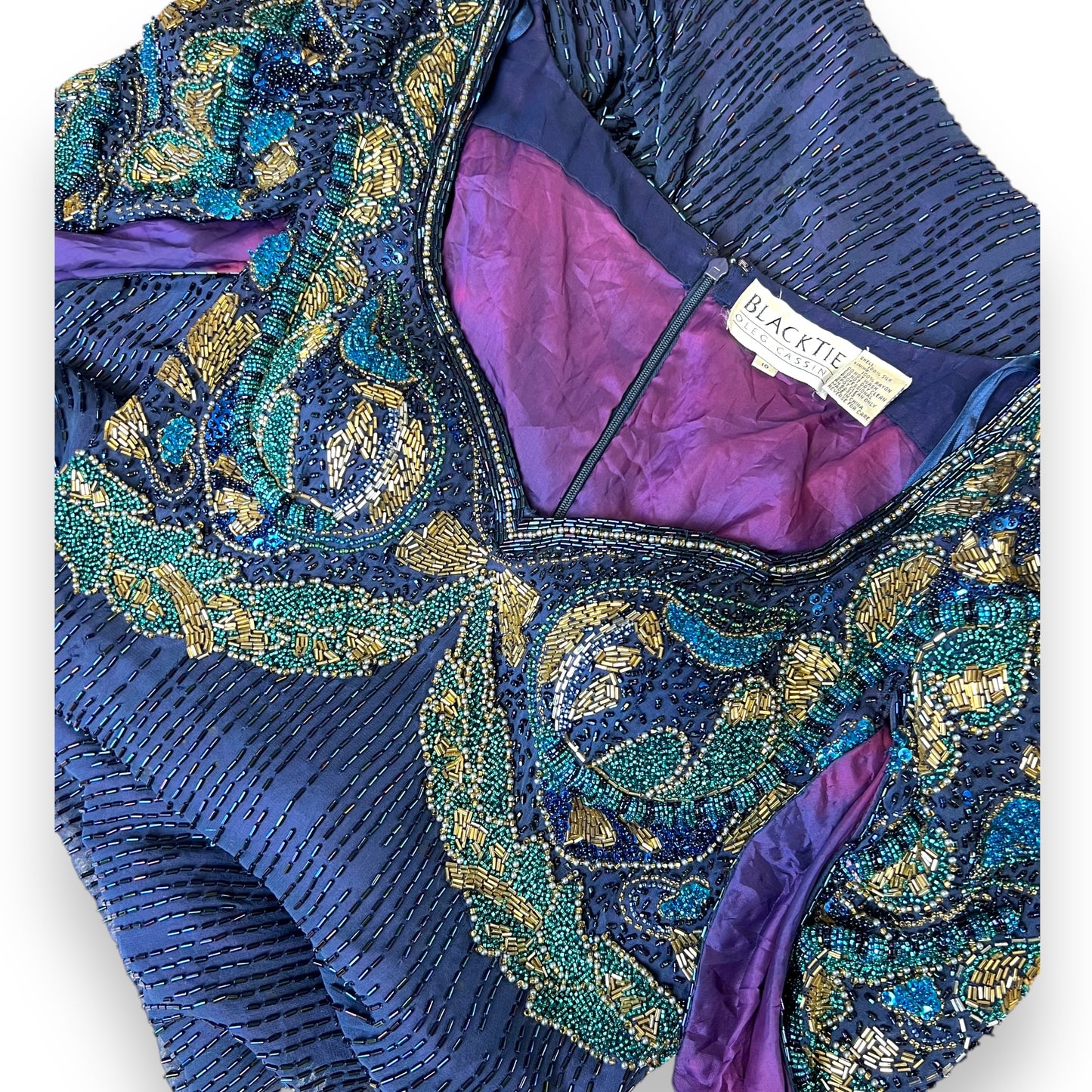 Oleg Cassini Beaded Silk Gown 1990s