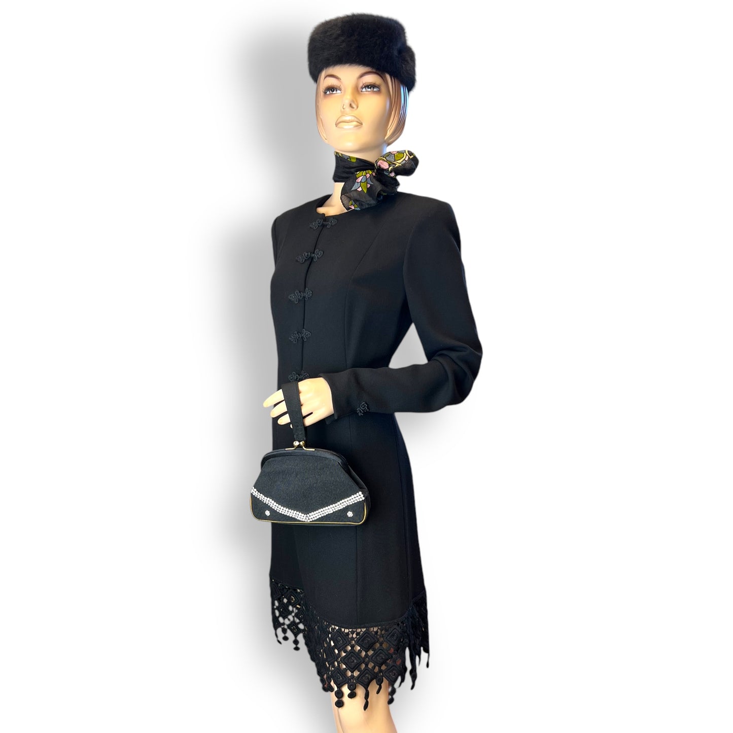 Valentino Miss V Fringed Wool Dress 1980s