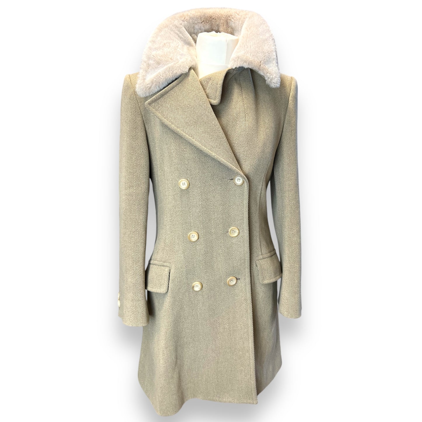 Nicole Farhi Herringbone Tweed Coat 1990s front view