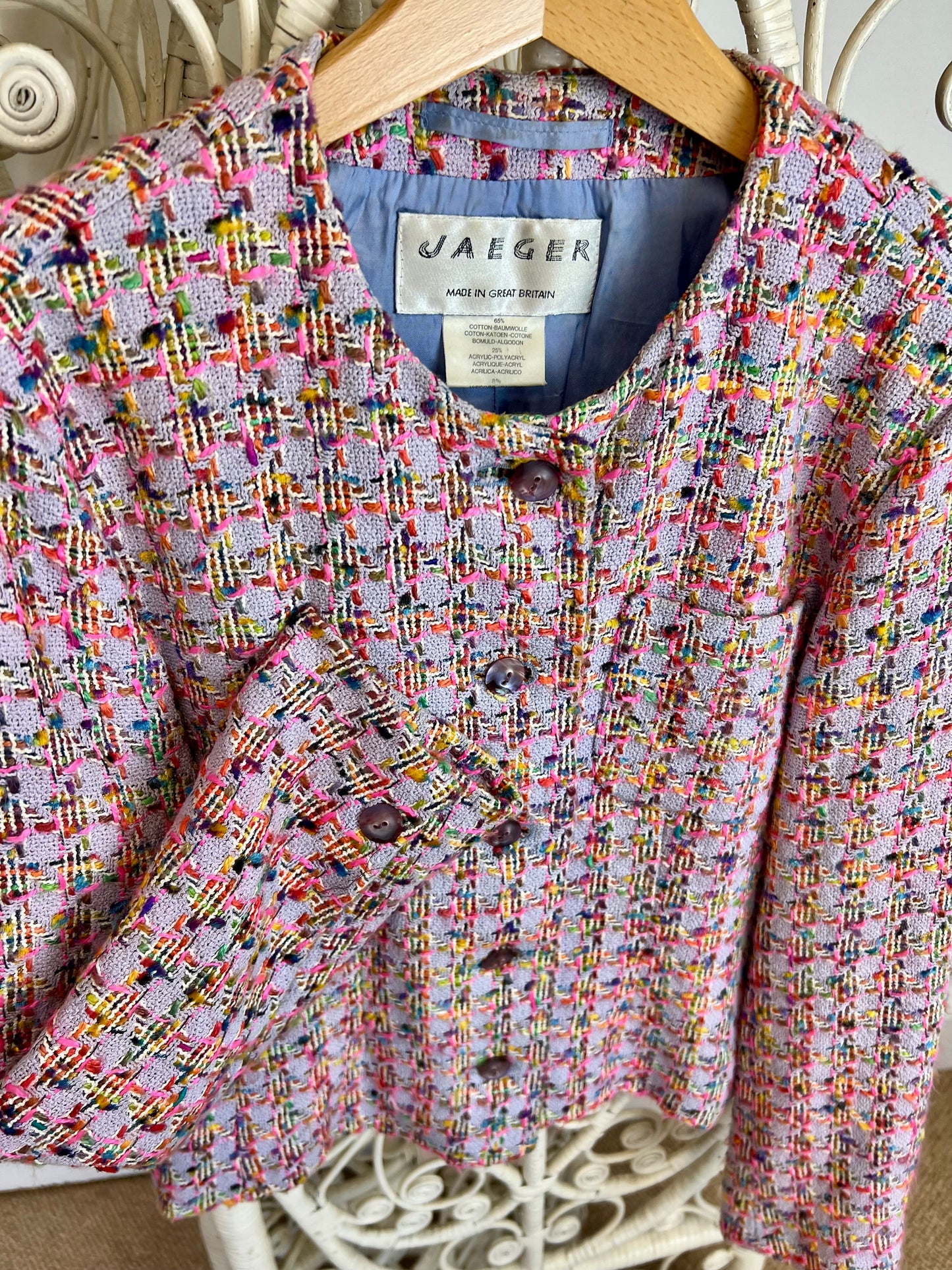 Jaeger Pink Boucle Jacket 1980s detail view