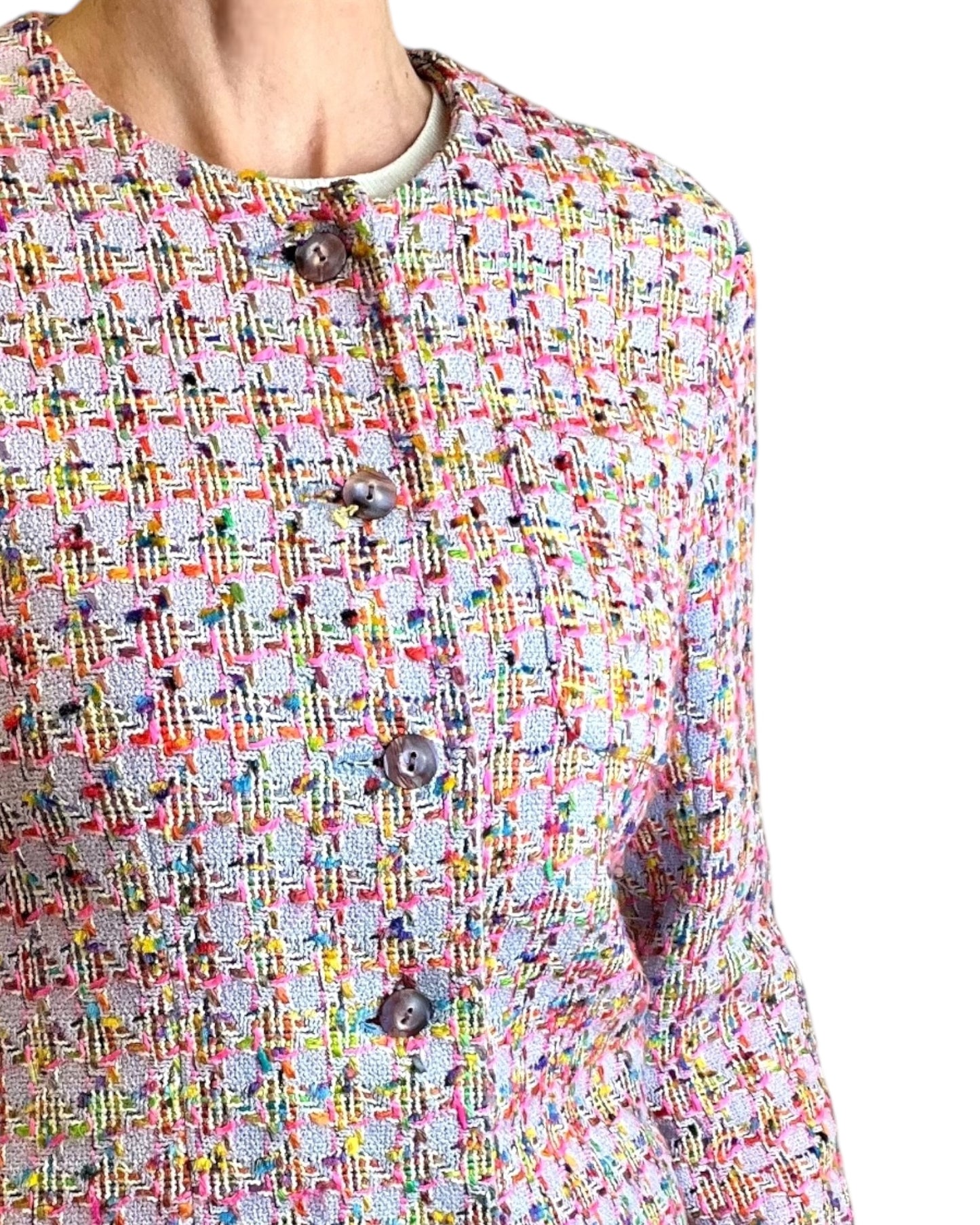 Jaeger Pink Boucle Jacket 1980s detail view