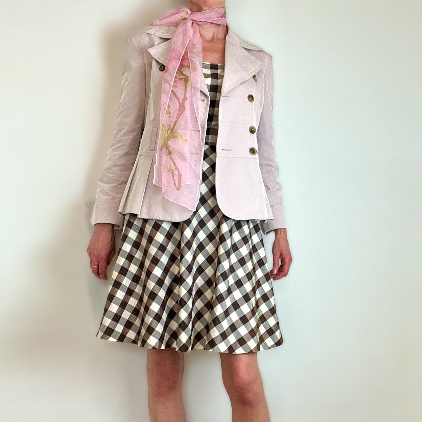 Cacharel silk check skater dress with jacket