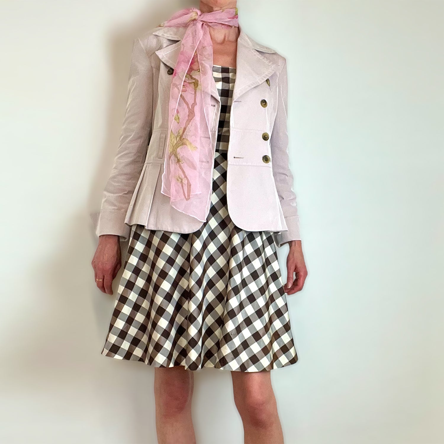 Cacharel silk check skater dress with jacket