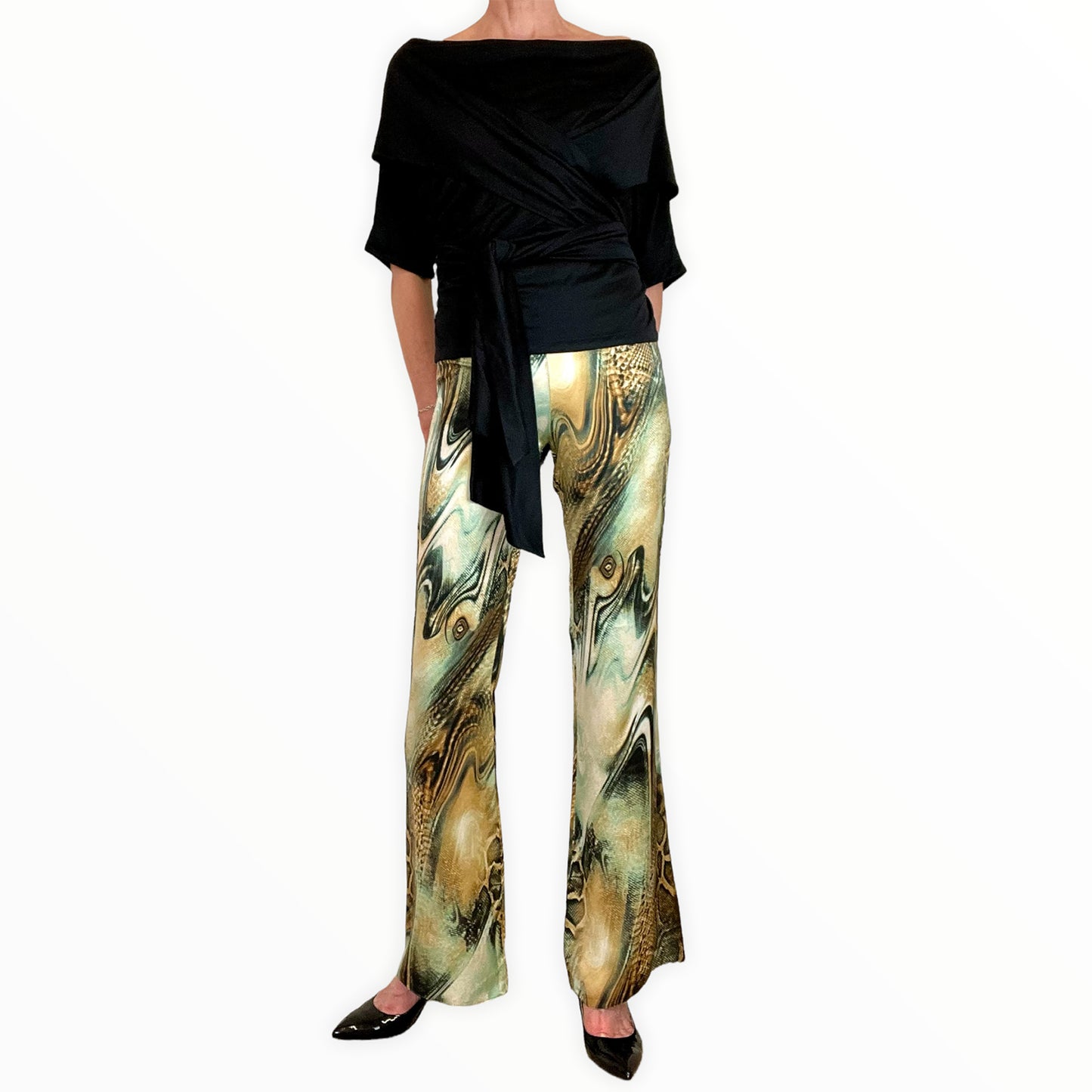 Orna Farho Paris silk snake print flares
