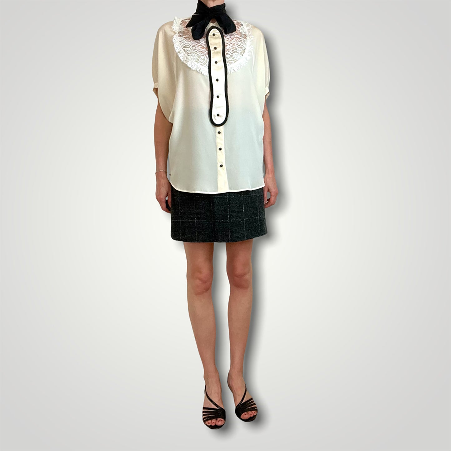 Dolce & Gabbana 90's lace-bib pussybow blouse front