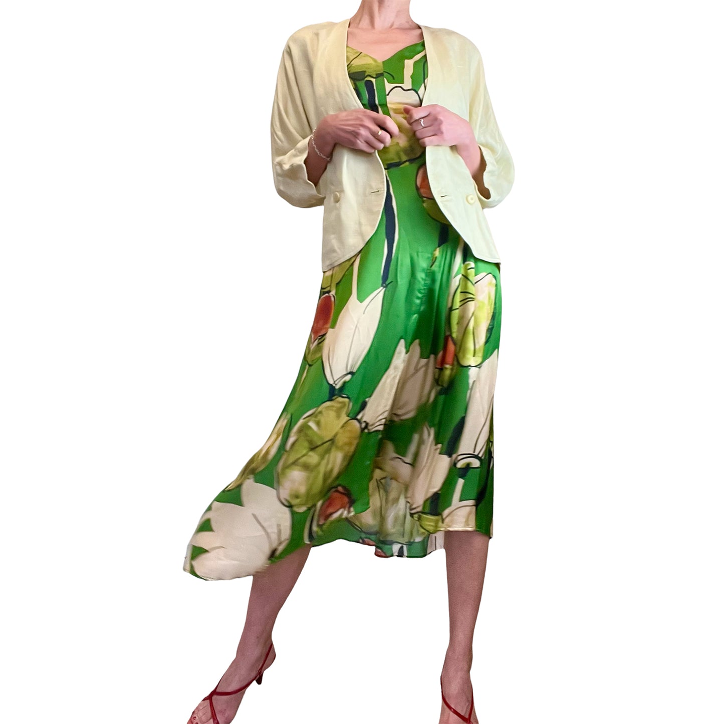 Silk bias cut green dress with jacket