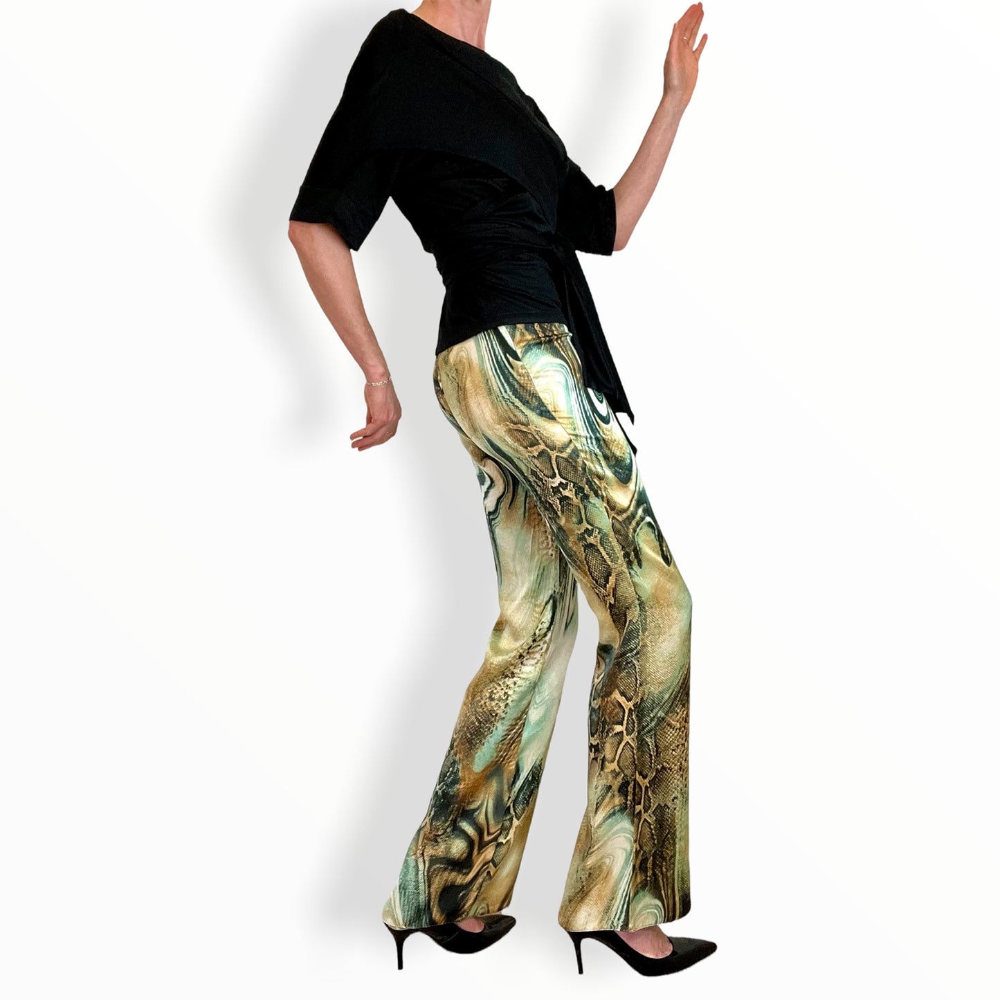 Orna Farho Paris silk snake print flares side
