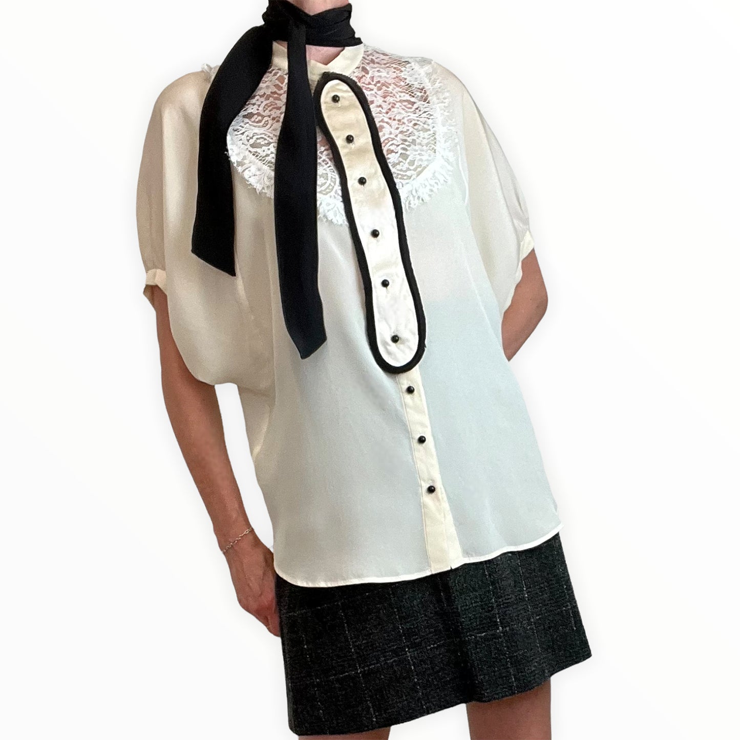 Dolce & Gabbana 90's lace-bib pussybow blouse
