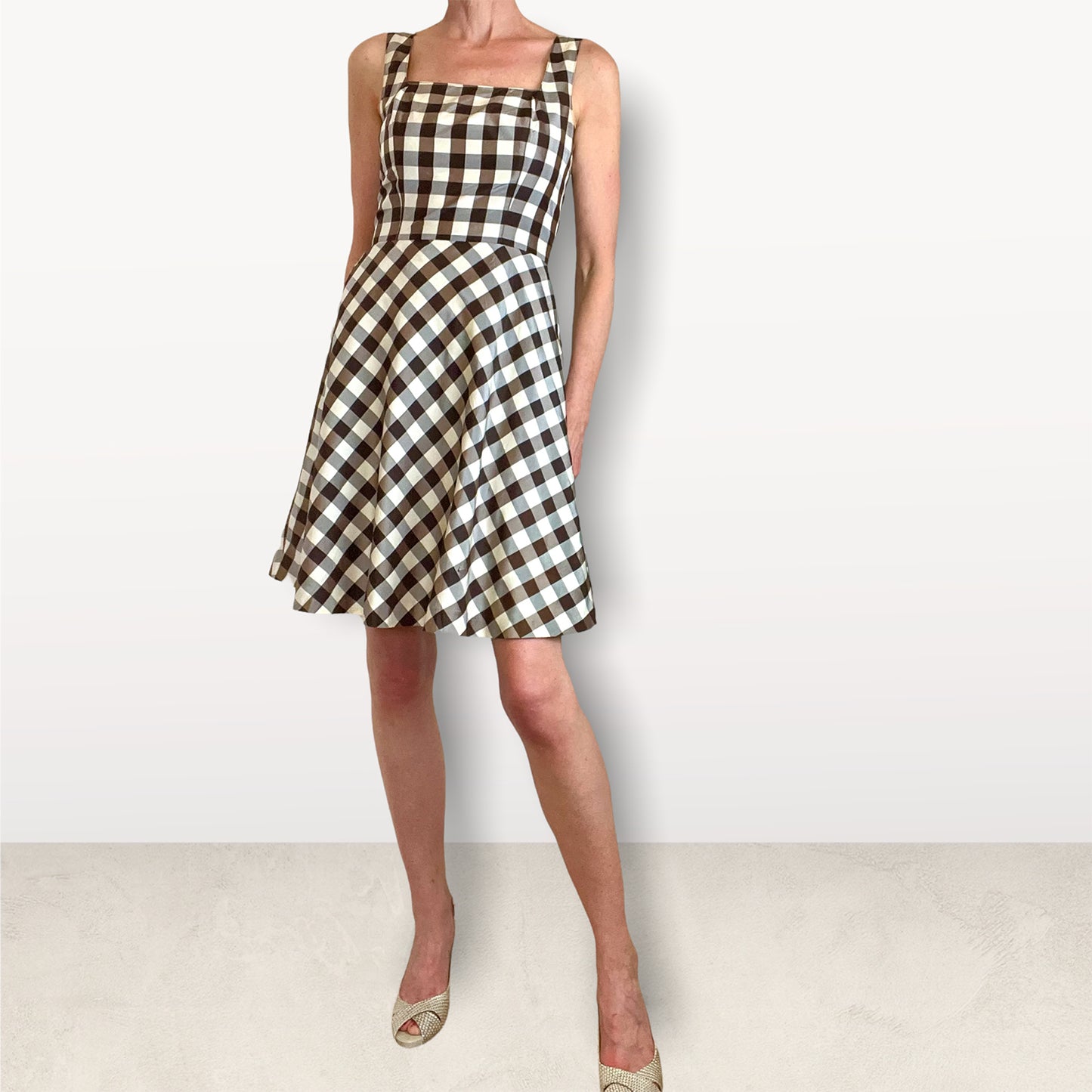 Cacharel silk check skater dress front