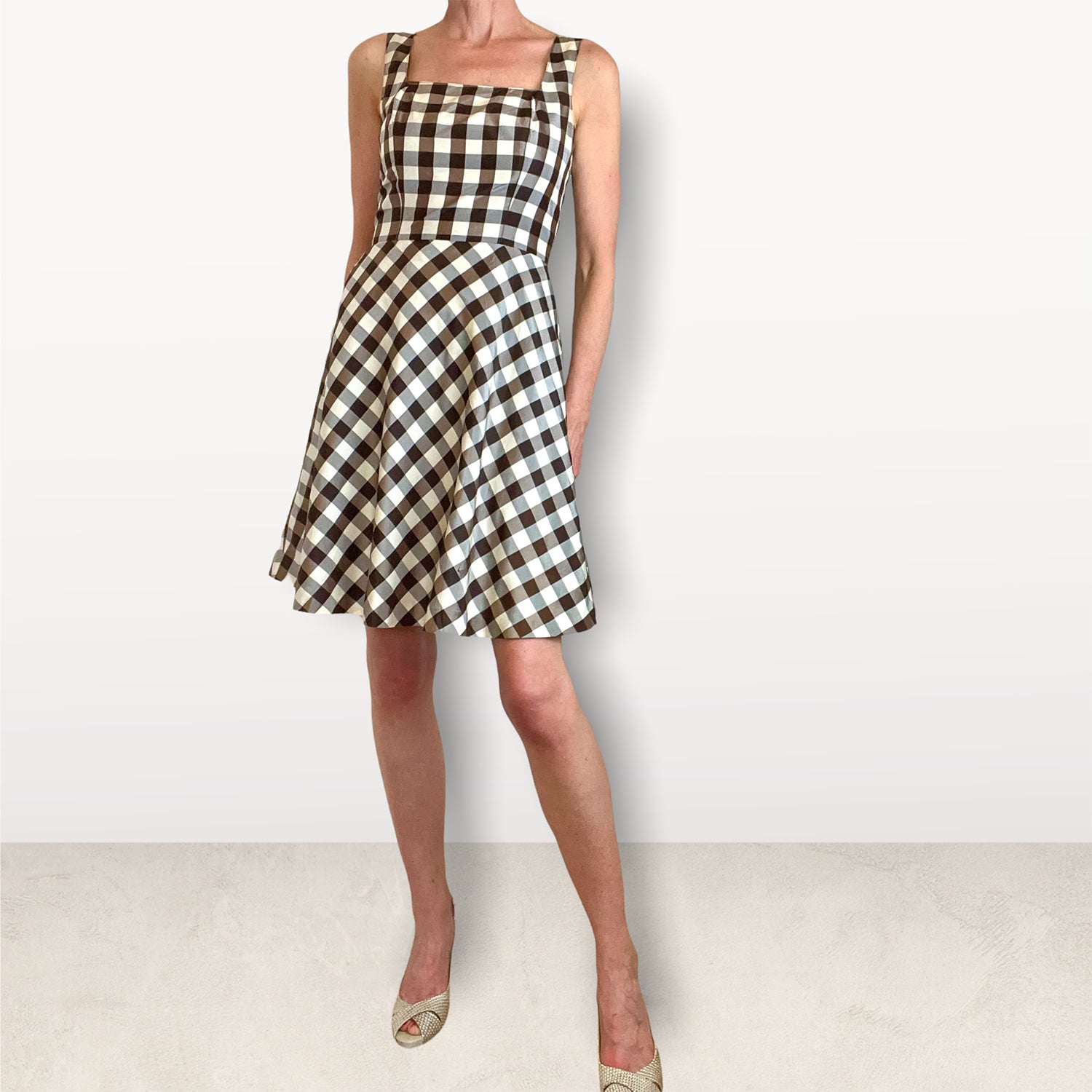 Cacharel silk check skater dress front