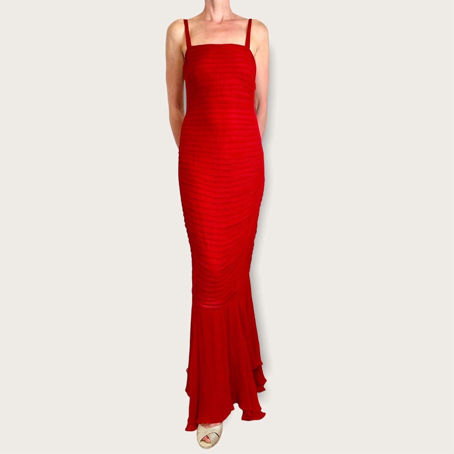 Mondi red silk fishtail dress front