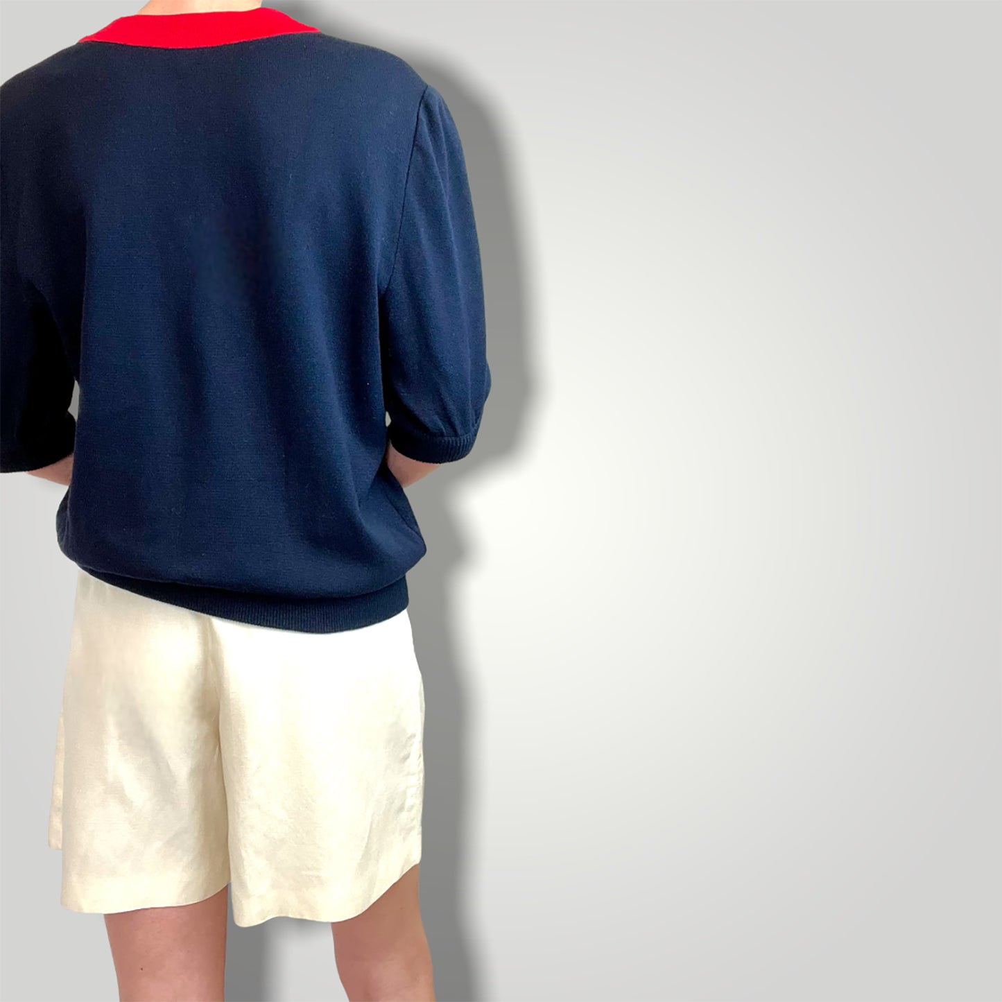Valentino 80's navy/red short sleeved jumper back