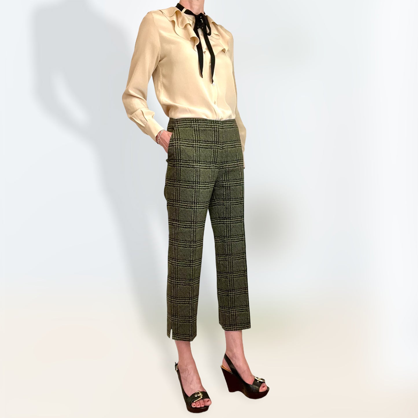 Joseph cream silk ruffle pussybow blouse with trousers