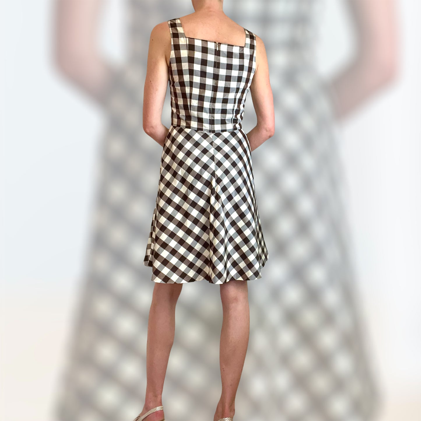 Cacharel silk check skater dress back