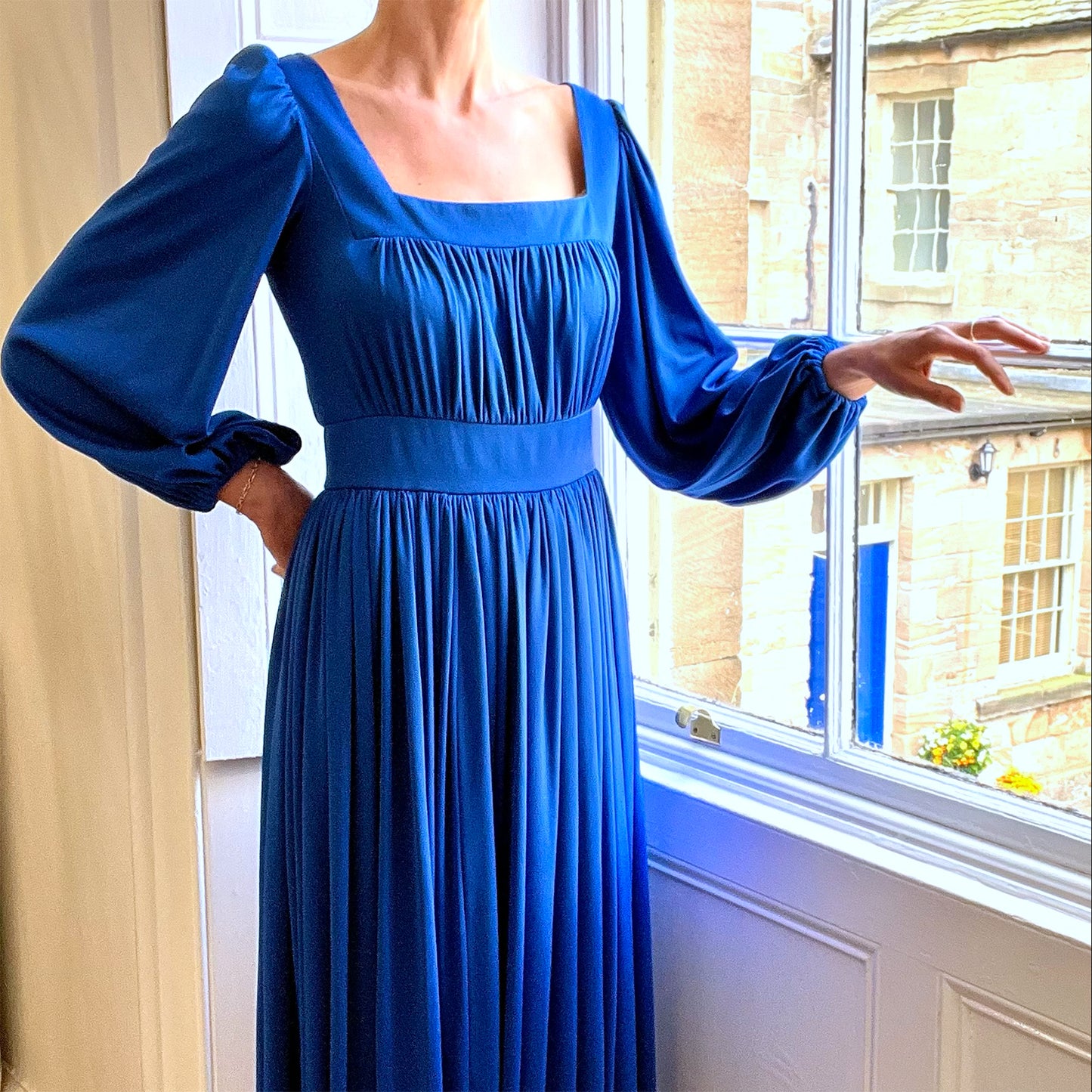 Jean Allen 70's bold blue maxi front