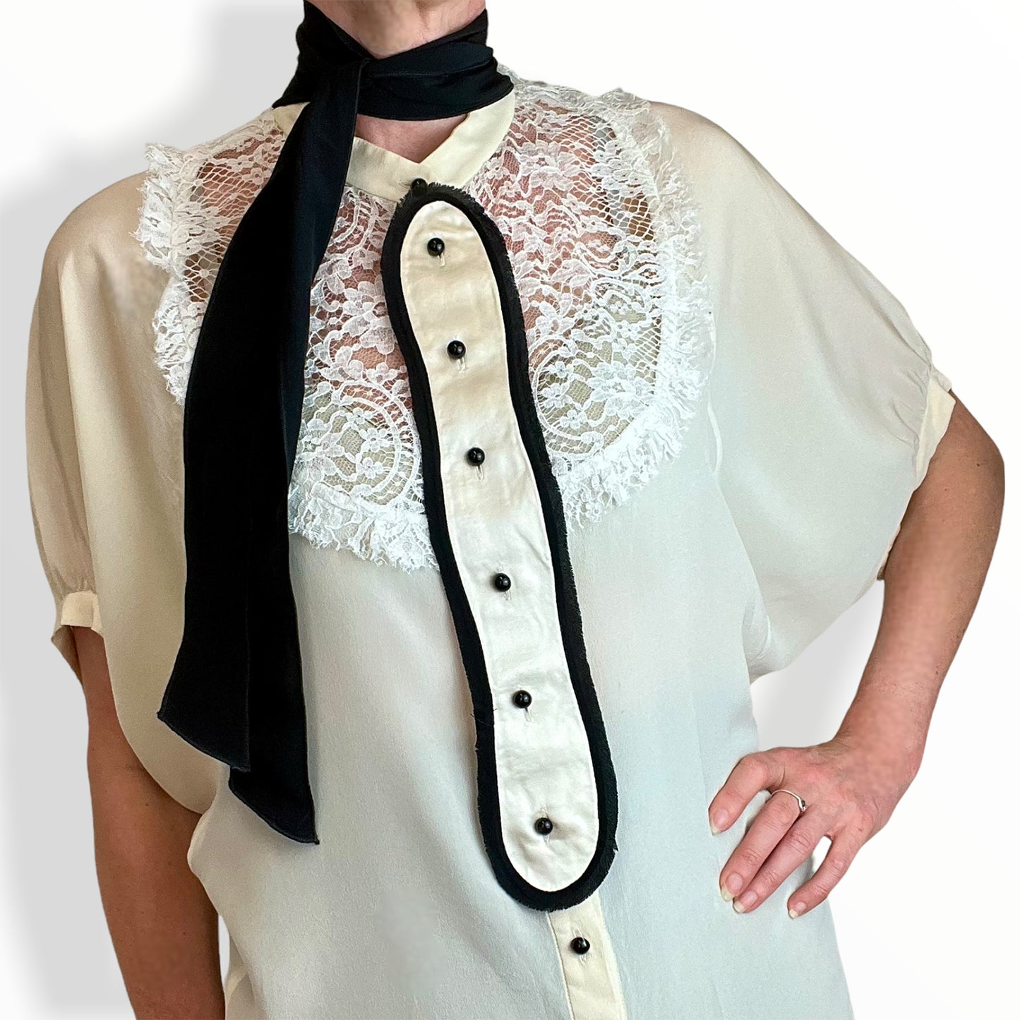 Dolce & Gabbana 90's lace-bib pussybow blouse
