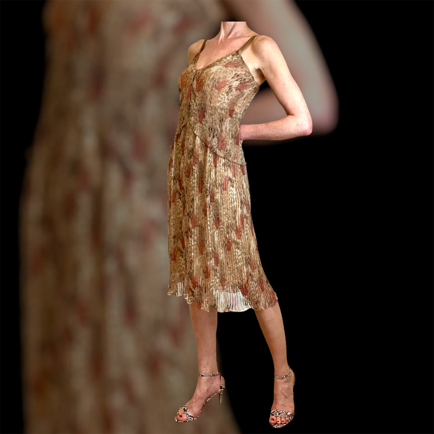 Frank Usher 70's tiered chiffon dress side