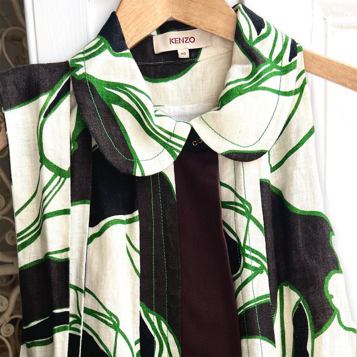 Kenzo tropical A-line linen dress detail