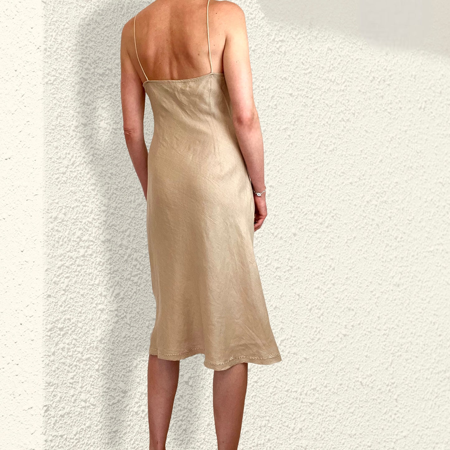 Roberto Cavalli embroidered linen slip dress back