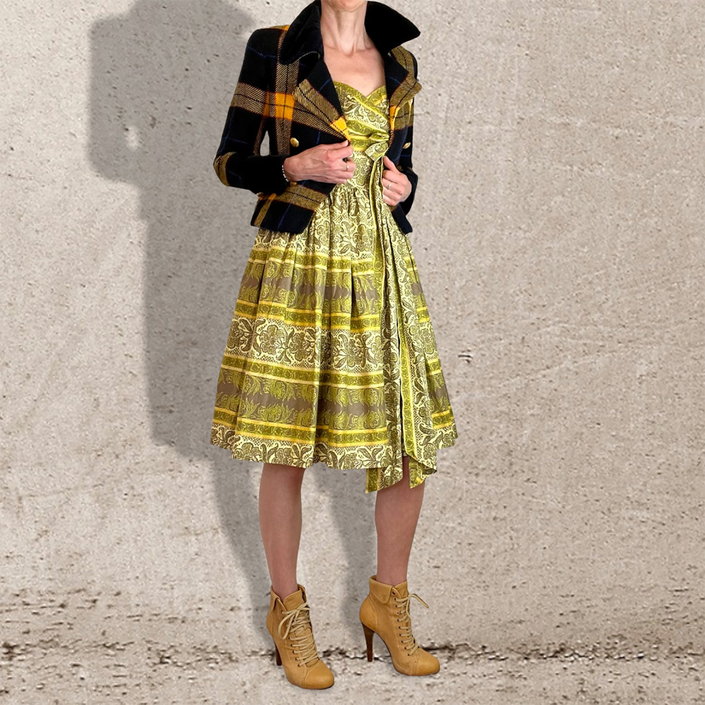 Horrockses full-skirted 50's dress in yellow tones with jacket
