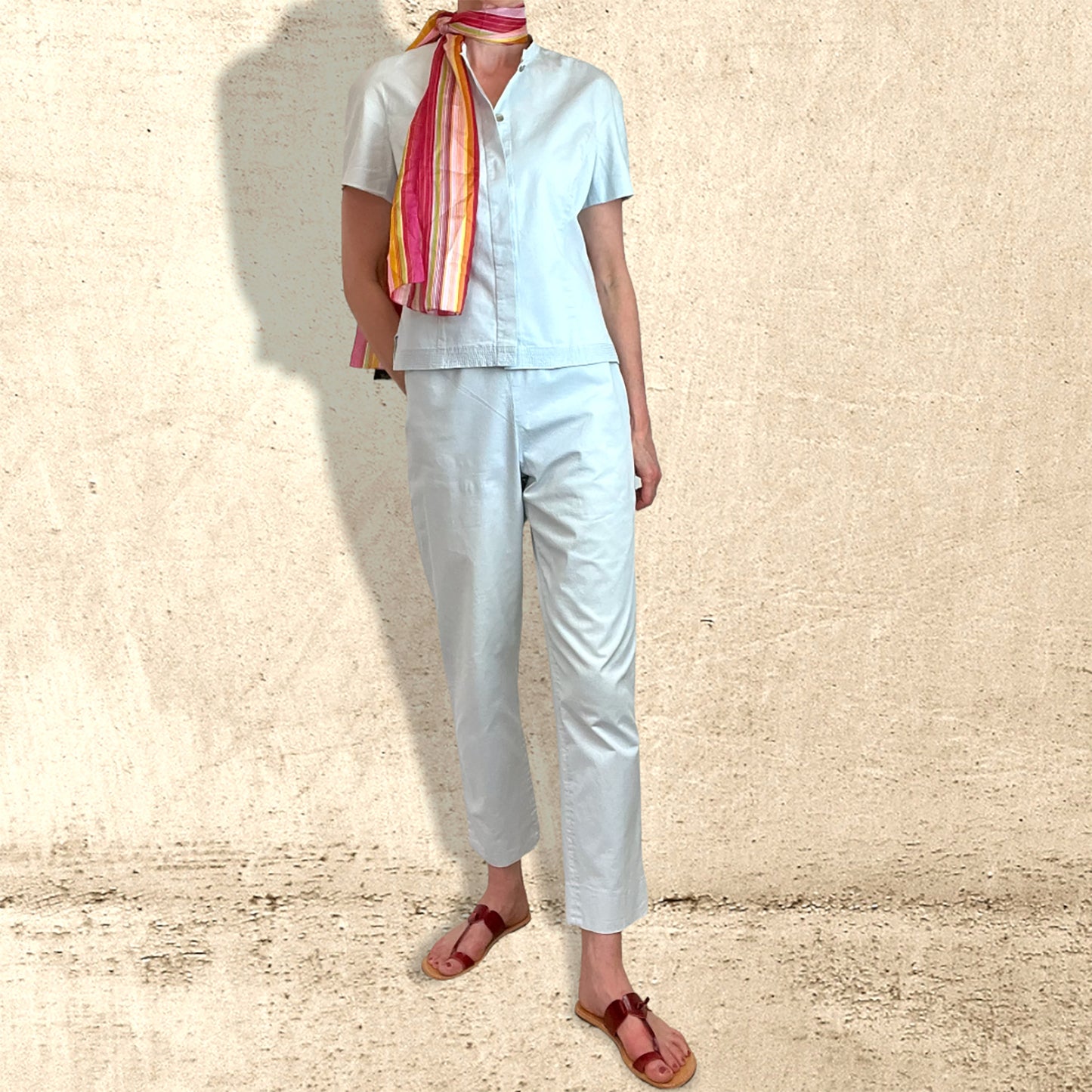 Salvatore Ferragamo 80's ice blue trouser suit