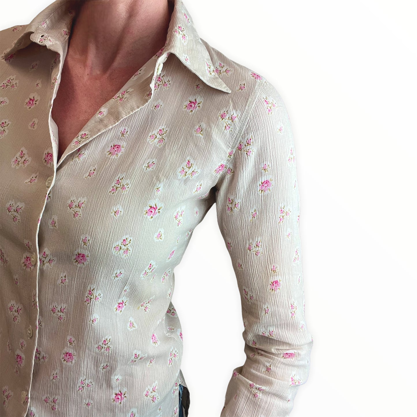 Agnes B fitted cheesecloth shirt close up