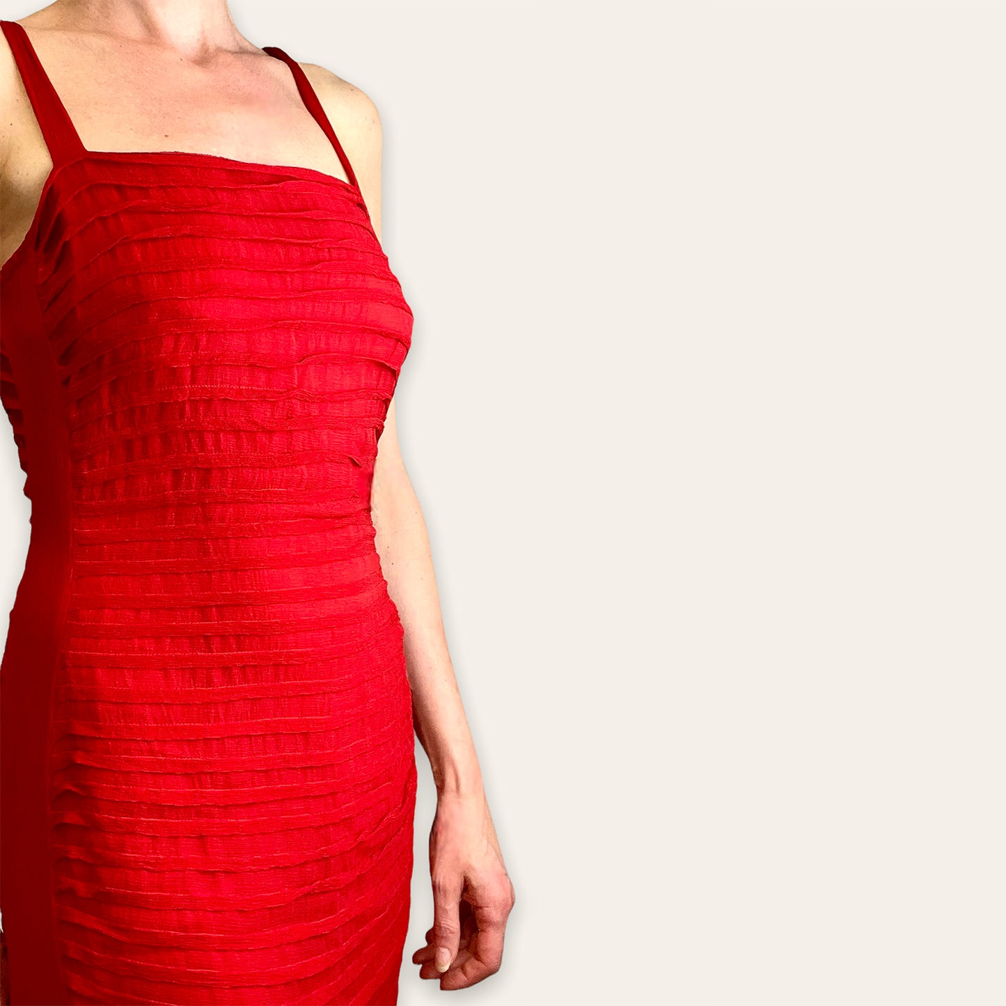 Mondi red silk fishtail dress close-up front