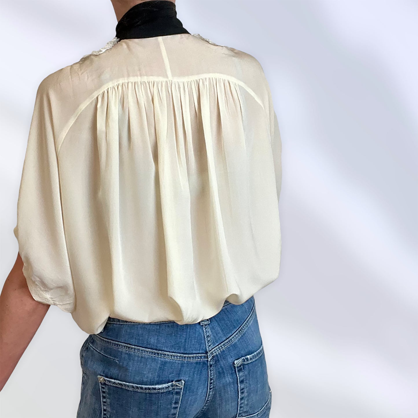Dolce & Gabbana 90's lace-bib pussybow blouse back