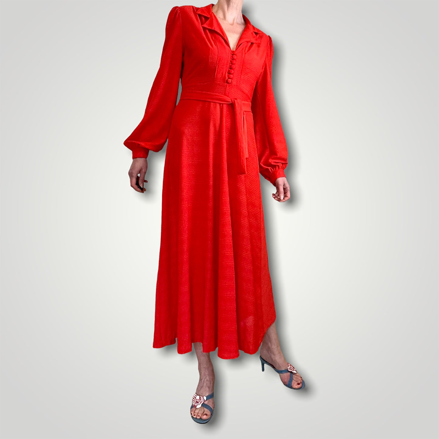70's red tie-waist dress