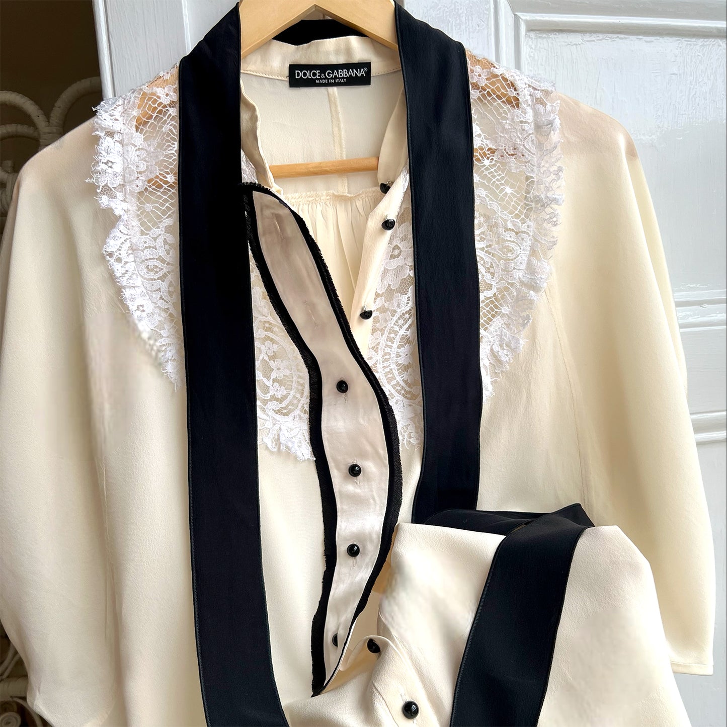 Dolce & Gabbana 90's lace-bib pussybow blouse brand detail
