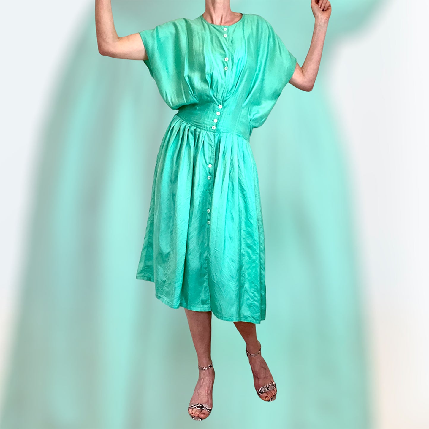 Nicole Farhi 80's turquoise silk dress