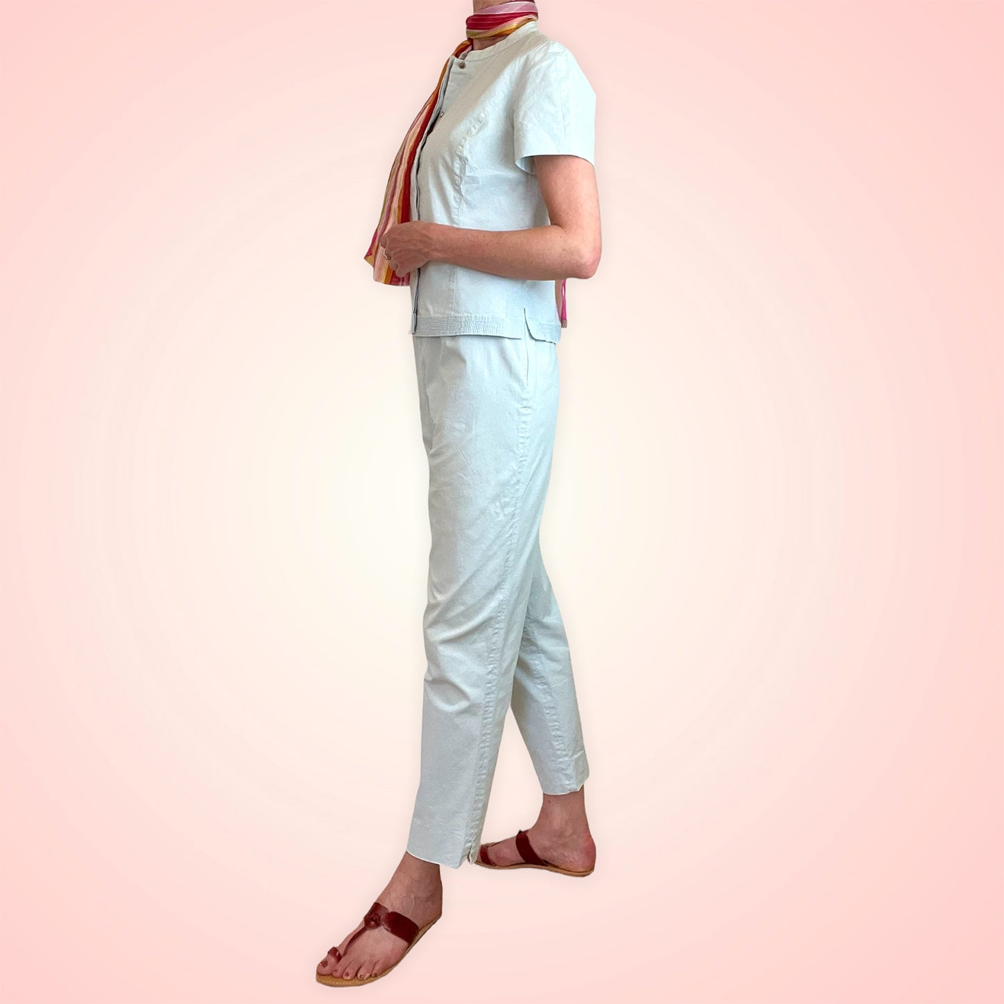 Salvatore Ferragamo 80's ice blue trouser suit